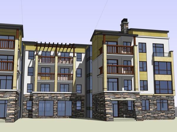 Sketchup别墅模型|多层联排别墅，现代风格