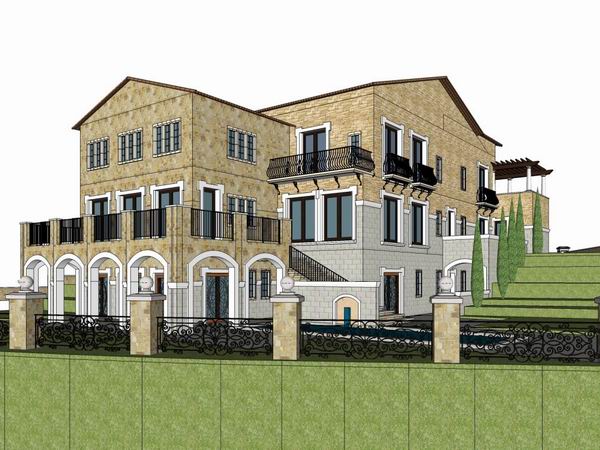 Sketchup别墅模型|独栋别墅，古典风格