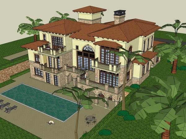 Sketchup别墅模型|独栋别墅，古典风格