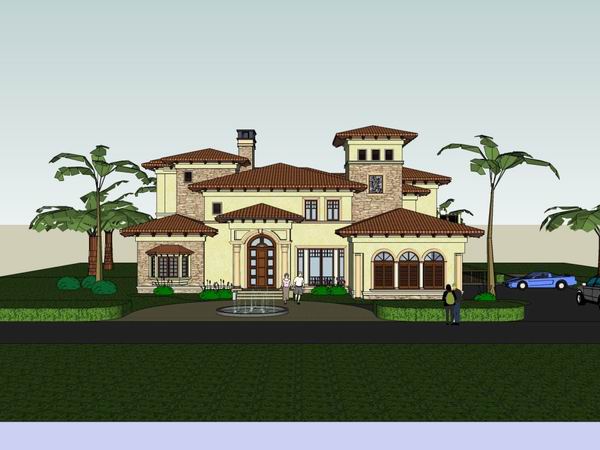 Sketchup别墅模型|独栋别墅，古典风格