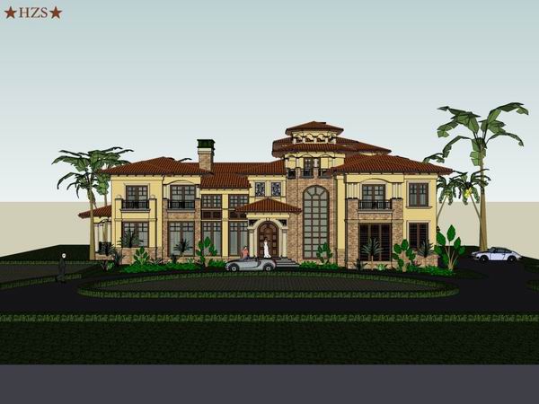 Sketchup别墅模型|独栋别墅，古典风格