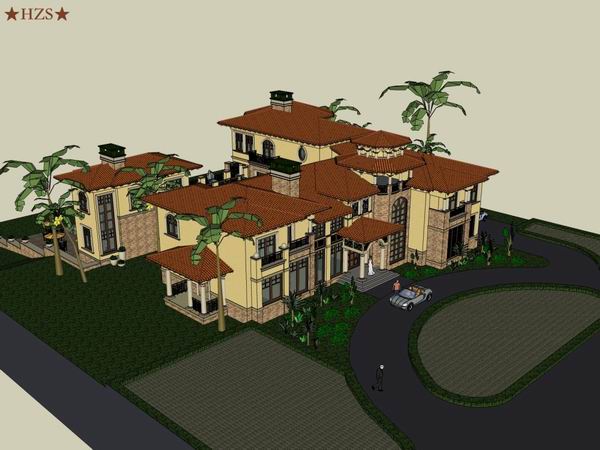Sketchup别墅模型|独栋别墅，古典风格