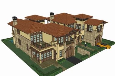 Sketchup别墅模型|双拼别墅，古典风格-BIM建筑网