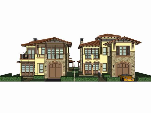 Sketchup别墅模型|双拼别墅，古典风格