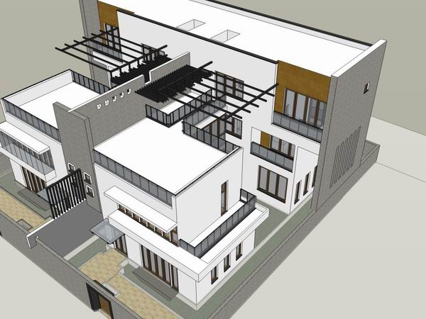 Sketchup别墅模型|乡村联排别墅，现代风格