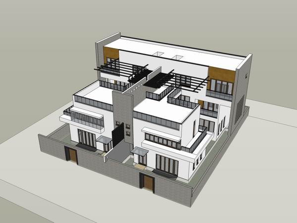 Sketchup别墅模型|乡村联排别墅，现代风格