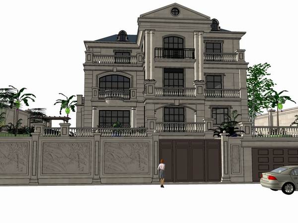 Sketchup别墅模型|独栋别墅，古典风格