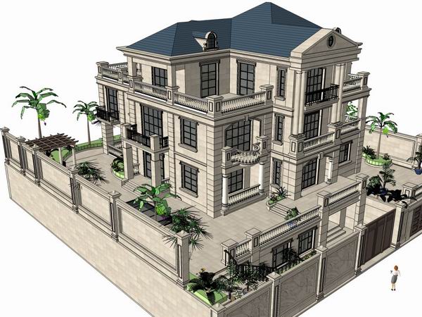 Sketchup别墅模型|独栋别墅，古典风格