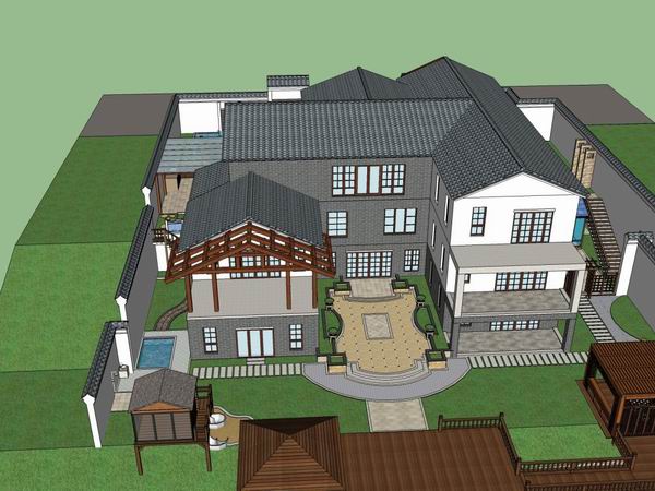 Sketchup别墅模型|独栋别墅，古典风格