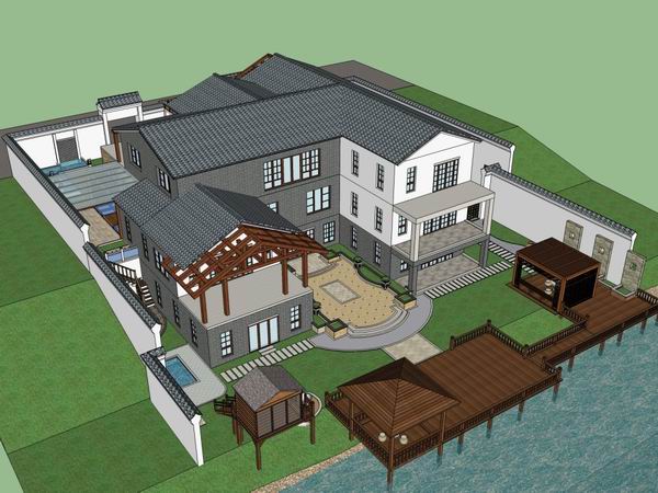 Sketchup别墅模型|独栋别墅，古典风格