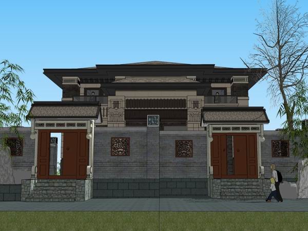 Sketchup别墅模型|双拼别墅，古典风格