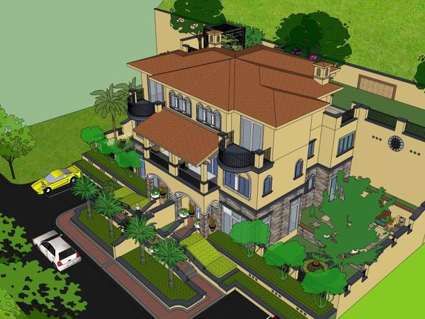 Sketchup别墅模型|联排别墅，古典风格