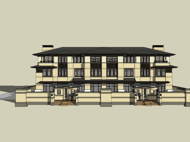 Sketchup别墅模型|联排别墅，古典风格