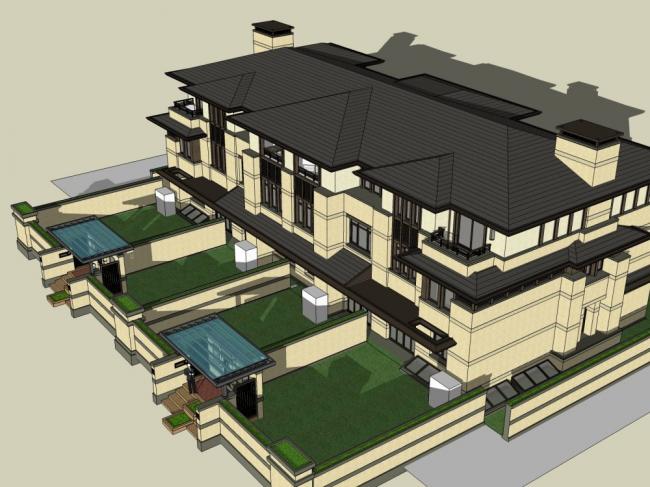 Sketchup别墅模型|联排别墅，古典风格
