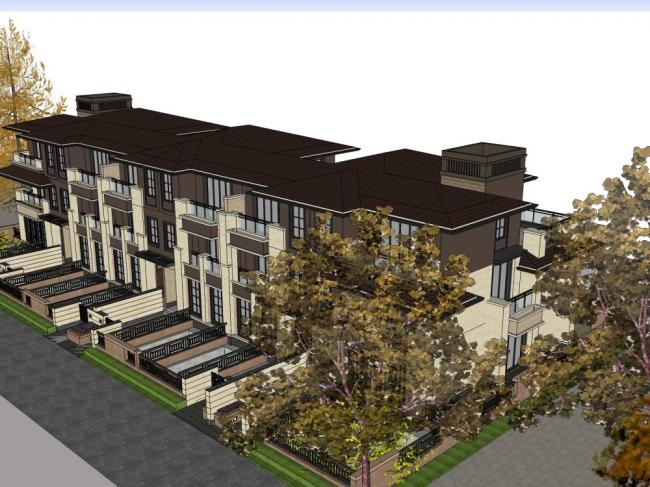 Sketchup别墅模型|联排别墅，古典风格