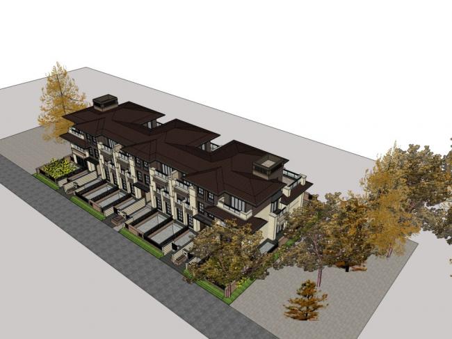 Sketchup别墅模型|联排别墅，古典风格