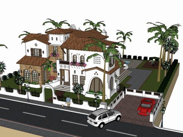 Sketchup别墅模型|独栋别墅，古典风格