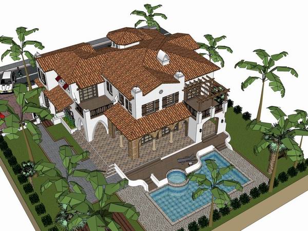 Sketchup别墅模型|独栋别墅，古典风格