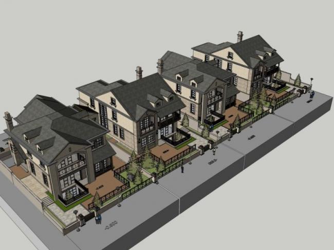 Sketchup别墅模型|联排别墅，欧式古典风格