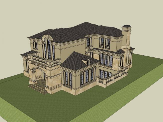 Sketchup别墅模型|独栋别墅，古典风格