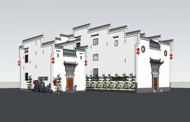 Sketchup住宅模型|多层住宅，中式风格，徽派，居住建筑