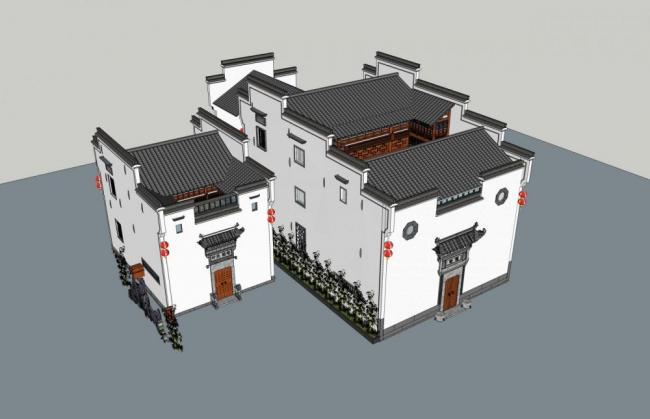 Sketchup住宅模型|多层住宅，中式风格，徽派，居住建筑