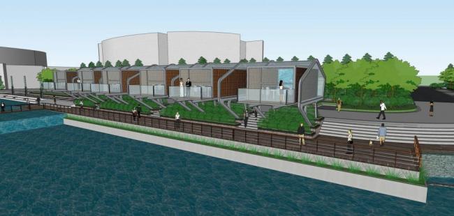 Sketchup景观模型|滨水广场，景观，水坝，商业建筑，单层会所，现代风格