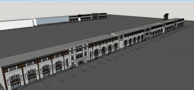 Sketchup商业模型|商业裙房，新古典风格