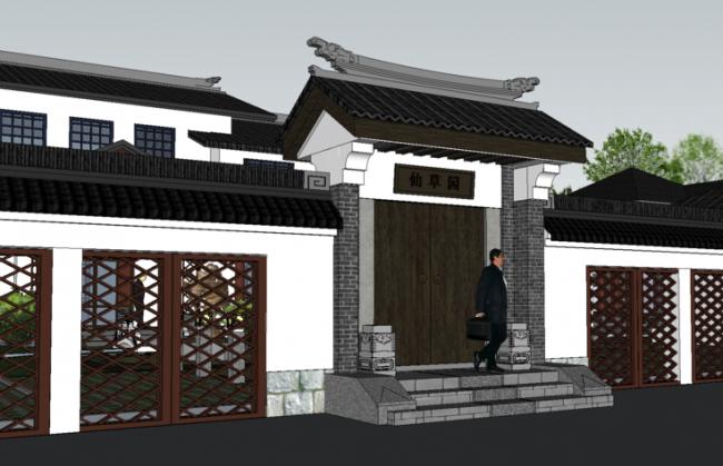 Sketchup酒店模型|养生园，中式风格，度假休闲，酒店