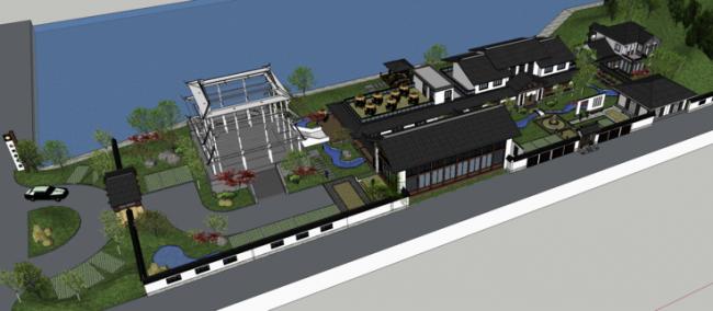 Sketchup酒店模型|养生园，中式风格，度假休闲，酒店