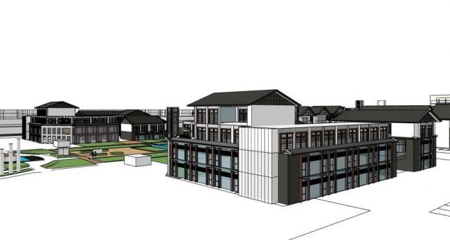 Sketchup商业模型|商业街，新中式风格