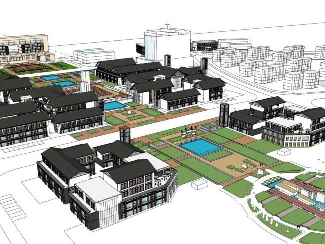 Sketchup商业模型|商业街，新中式风格