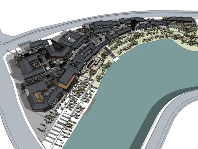 Sketchup商业模型|多层商业街，新中式风格