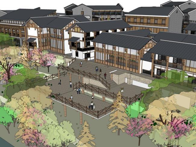 Sketchup商业模型|多层商业街，新中式风格