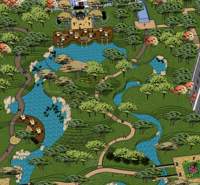 Sketchup景观模型|住宅小区，景观设计，现代风格