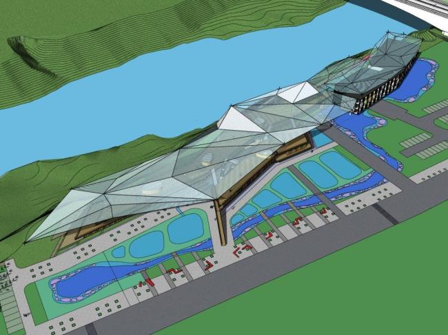 Sketchup商业模型|多层商业，滨水景观，现代风格