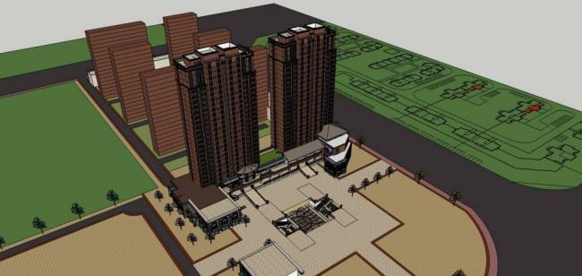 Sketchup住宅模型|高层住宅楼，居住建筑，商业裙房，新古典风格