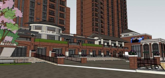 Sketchup住宅模型|高层住宅楼，居住建筑，商业裙房，新古典风格