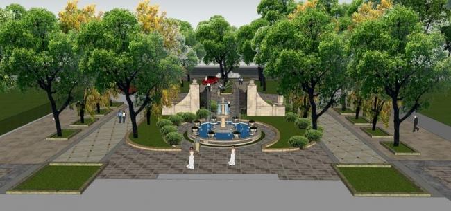 Sketchup景观模型|商业建筑，会所景观，古典风格，水景，小品