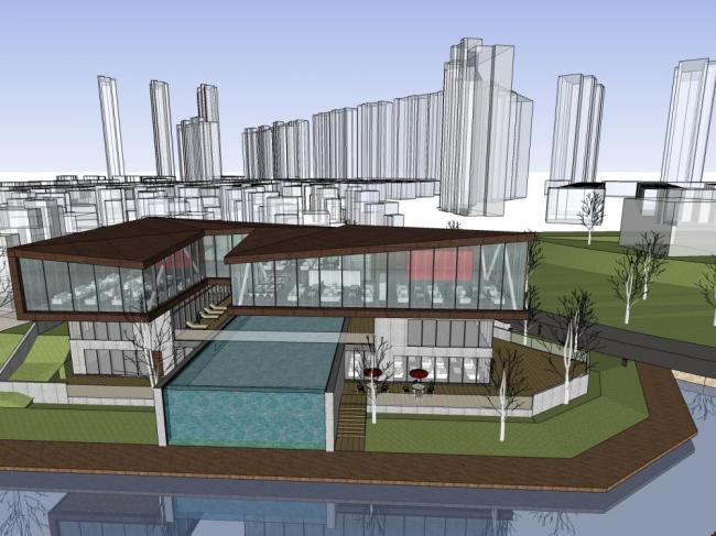 Sketchup商业模型|多层会所，商业建筑，现代风格