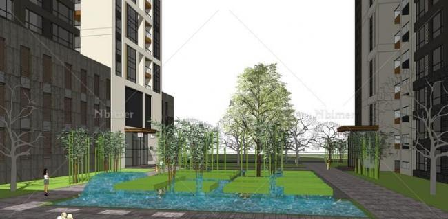 Sketchup住宅模型|高层住宅，底层商业，现代风格，商住楼，居住建筑