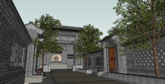 Sketchup住宅模型|住宅院落，中式风格，居住建筑