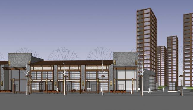 Sketchup商业模型|沿街商业，新中式风格