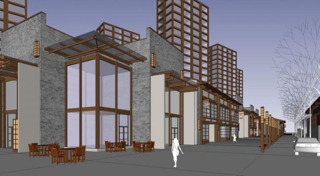 Sketchup商业模型|沿街商业，新中式风格