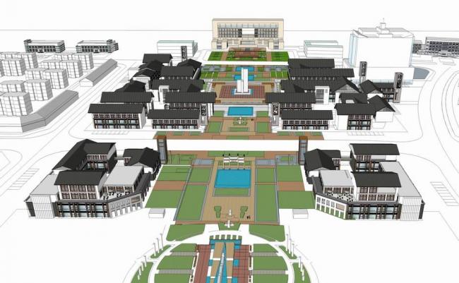 Sketchup商业模型|多层商业街，中式风格