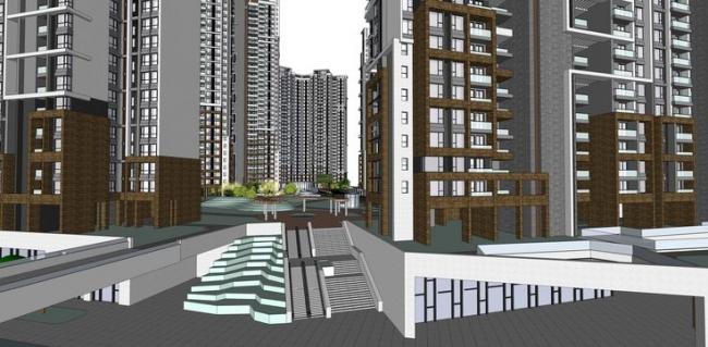 Sketchup住宅模型|新河三角洲，高层住宅小区，规划，居住建筑，现代风格