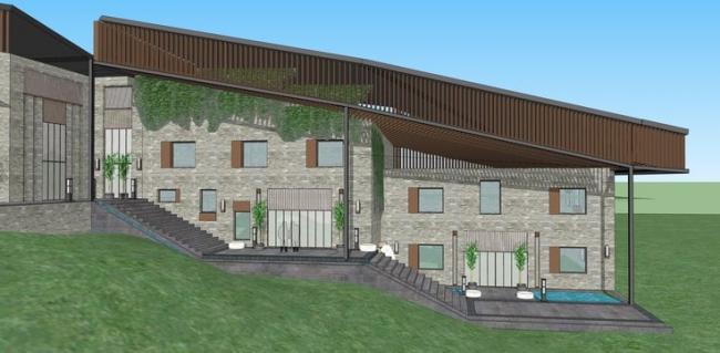 Sketchup酒店模型|山地酒店，景观设计，商业建筑，中式风格
