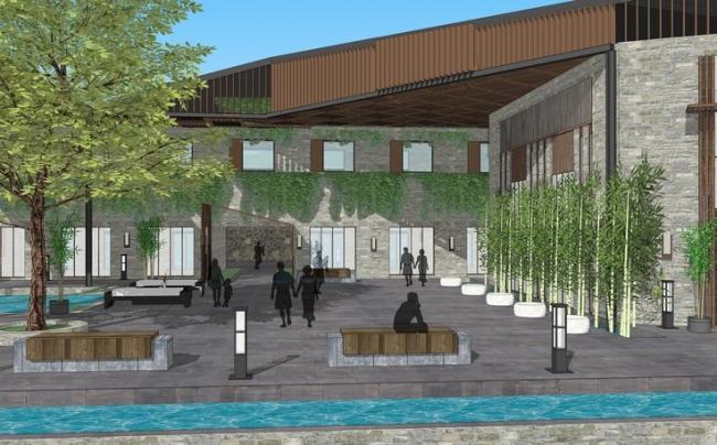 Sketchup酒店模型|山地酒店，景观设计，商业建筑，中式风格