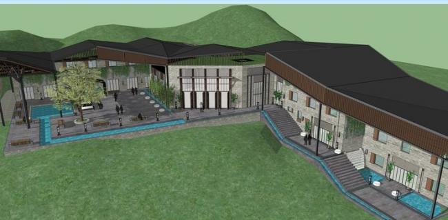 Sketchup酒店模型|山地酒店，景观设计，商业建筑，中式风格