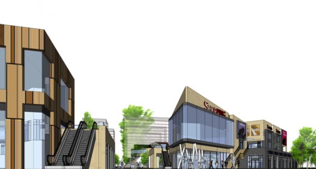 Sketchup商业模型|滨河商业街，现代风格